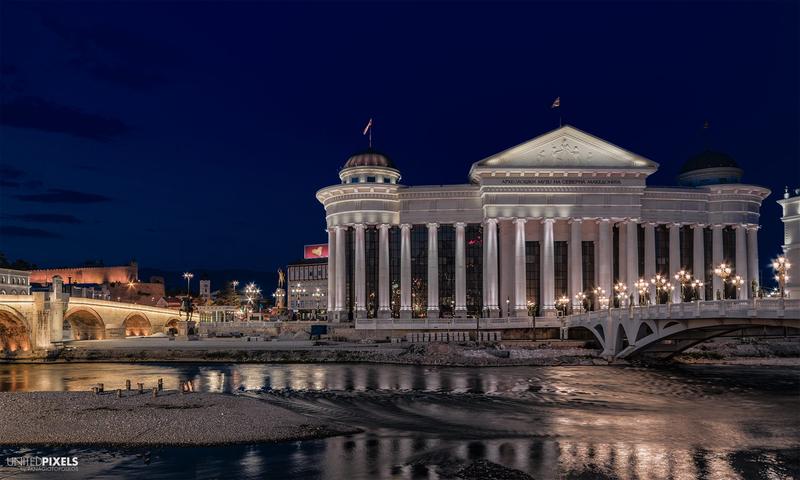 Archaeological Museum at night, Skopje — © Athanasios Panagiotopoulos