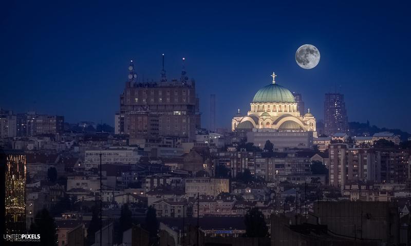 Saint Sava Temple with full moon, Belgrade — © Athanasios Panagiotopoulos
