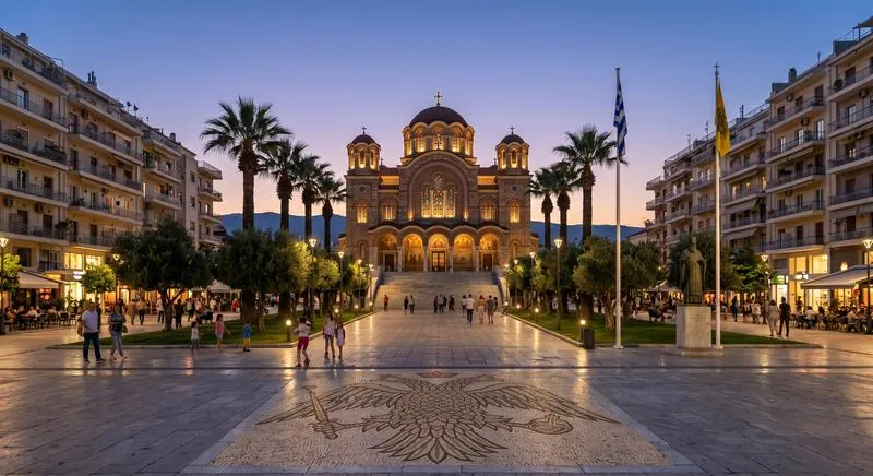 Church square at dusk, Greece — © Athanasios Panagiotopoulos